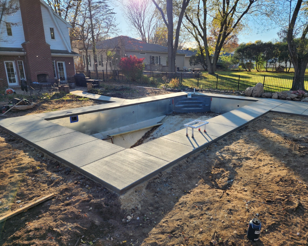 Custom Concrete Pool Deck, Non-slip Concrete Option, Hill Custom Concrete located in Northern Indiana and Southwest Michigan